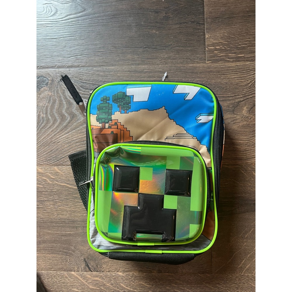Minecraft Creeper Insulated Lunch Bag Iridescent Green Black School Snack Box